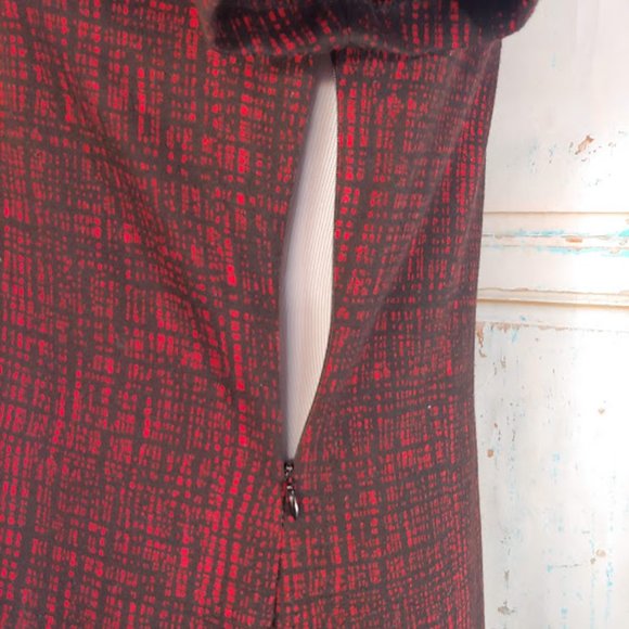 Calvin Klein cow neck princess sleeve stretch fabric zipper dress/size S/red blk - Picture 7 of 10